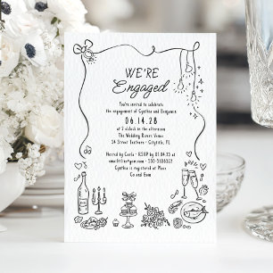 Hand Drawn Doodle Funky Whimsical Engagement Party Invitation