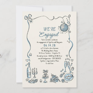 Hand Drawn Doodle Funky Whimsical Engagement Party Invitation
