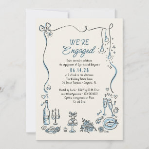 Hand Drawn Doodle Funky Whimsical Engagement Party Invitation