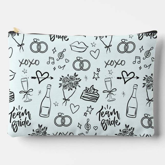 Hand Drawn Doodle Green Bridal Shower Accessory Pouch (Front)