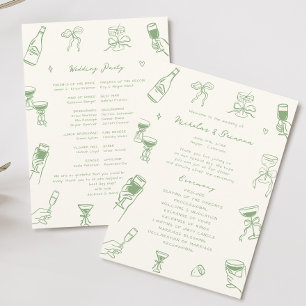 Hand Drawn Doodle Green Wedding  Program