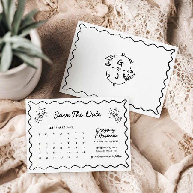 Hand Drawn Doodle Handwritten Calendar Wedding Save The Date (Creator Uploaded)