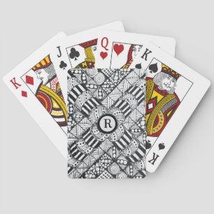 Hand-Drawn Doodle in Black and White with Monogram Poker Cards