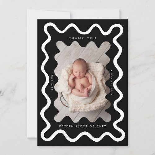Hand Drawn Doodle Line Black Birth Announcement