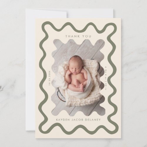 Hand Drawn Doodle Line Olive Green Birth Announcement