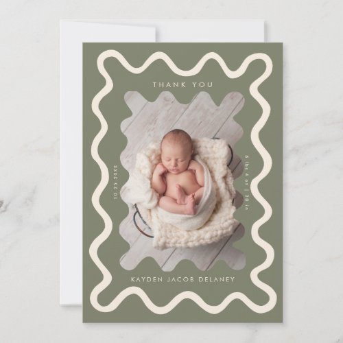 Hand Drawn Doodle Line Sage Green Birth Announcement