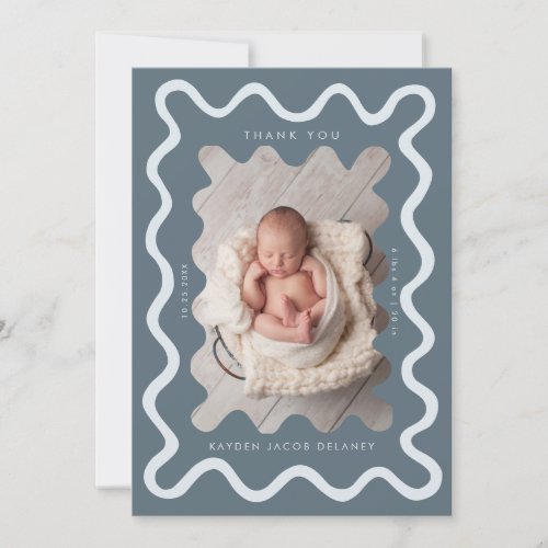 Hand Drawn Doodle Line Slate Blue Birth Announcement