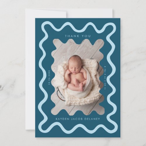 Hand Drawn Doodle Line Teal Birth Announcement