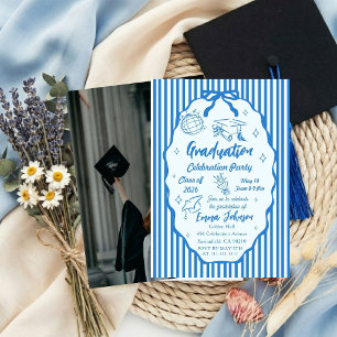 Hand drawn Doodle Minimalist Stripe Graduation Invitation