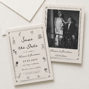 Hand Drawn Doodle Old Money Wedding Save the Date  Invitation