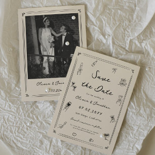 Hand Drawn Doodle Old Money Wedding Save the Date Invitation
