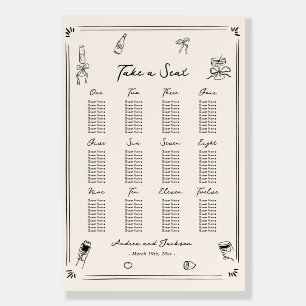 Hand Drawn Doodle Old Money Wedding Seating Chart Foam Board