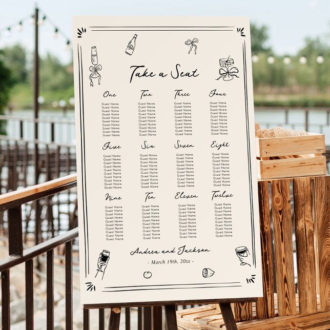 Hand Drawn Doodle Old Money Wedding Seating Chart Foam Board (Creator Uploaded)