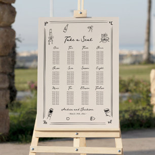 Hand Drawn Doodle Old Money Wedding Seating Chart Foam Board