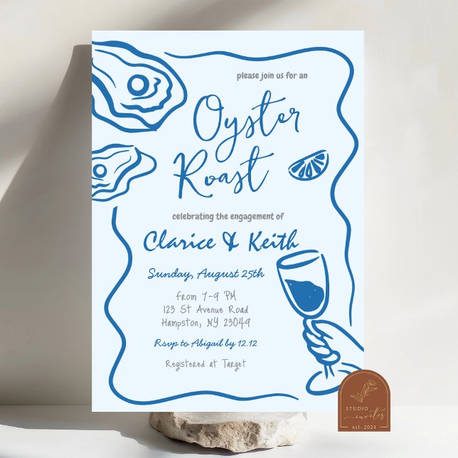 Hand Drawn Doodle Oyster Cocktail Engagement Party Invitation (Creator Uploaded)