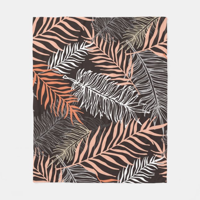 Hand drawn doodle palm leaves pattern fleece blanket (Front)