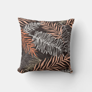 Hand drawn doodle palm leaves pattern throw pillow