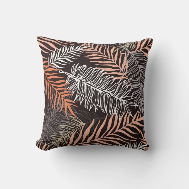 Hand drawn doodle palm leaves pattern throw pillow (Front)