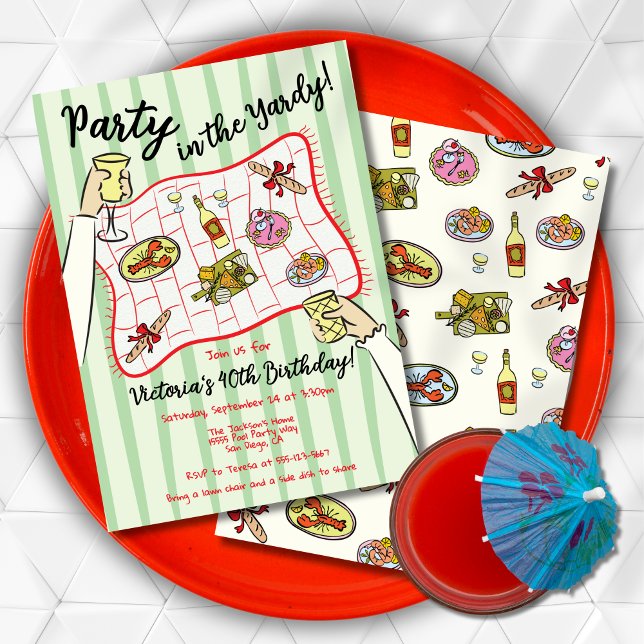Hand drawn doodle Picnic Party in the Yardy Invitation (Creator Uploaded)