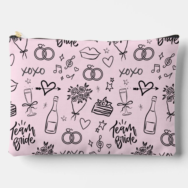 Hand Drawn Doodle Pink Bridal Shower Accessory Pouch (Front)