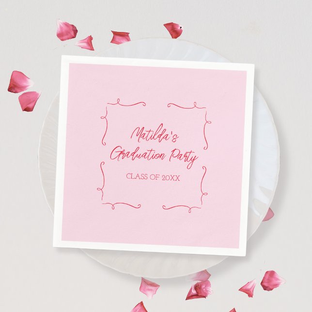Hand Drawn Doodle Pink & Red Graduation Party Napkins (Hand Drawn Doodle Pink & Red Graduation Party Napkins)