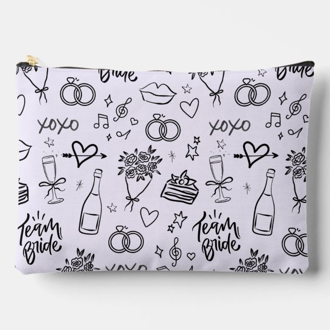 Hand Drawn Doodle Purple Bridal Shower Accessory Pouch (Front)