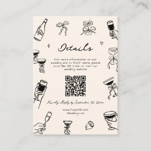 Hand Drawn Doodle Quirky Wedding Details Qr Code Enclosure Card