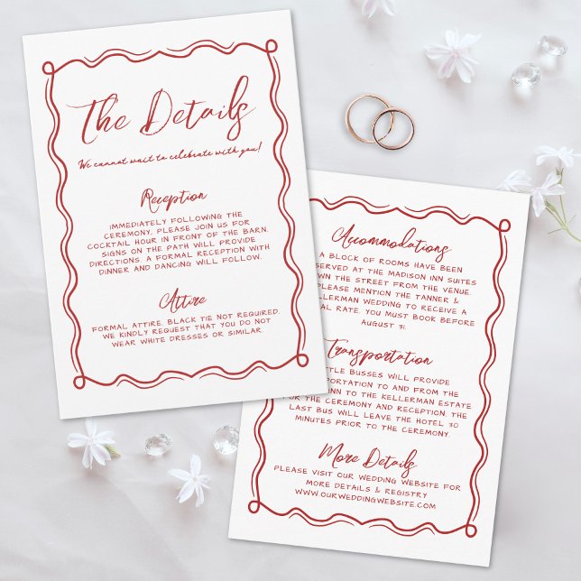 Hand Drawn Doodle Red Whimsical Wedding Details Enclosure Card (Hand Drawn Doodle Red Whimsical Wedding Details Enclosure Card)