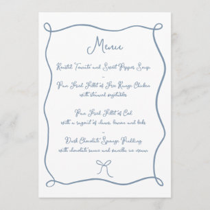 Hand Drawn Doodle Ribbon & Bow Dusty Blue Wedding Menu