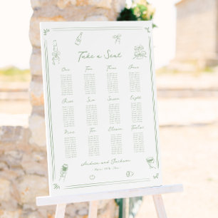 Hand Drawn Doodle Sage Green Wedding Seating Chart Foam Board