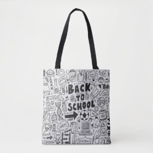 hand drawn doodle school element tote bag
