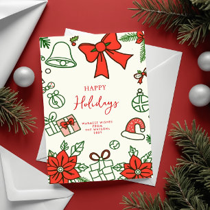Hand Drawn Doodle Scribble Christmas  Holiday Postcard