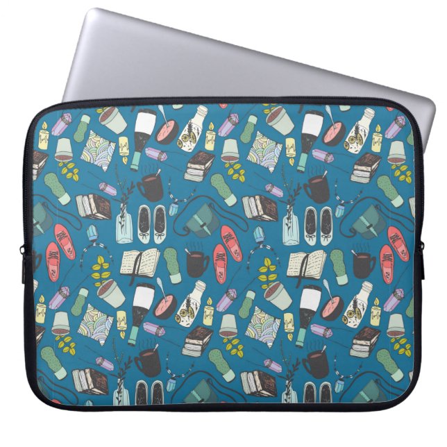 Hand drawn doodle sketch fashion illustration seam laptop sleeve (Front)