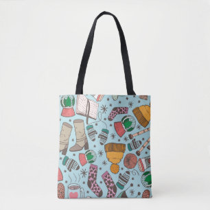Hand drawn doodle sketch seamless pattern. Winter Tote Bag