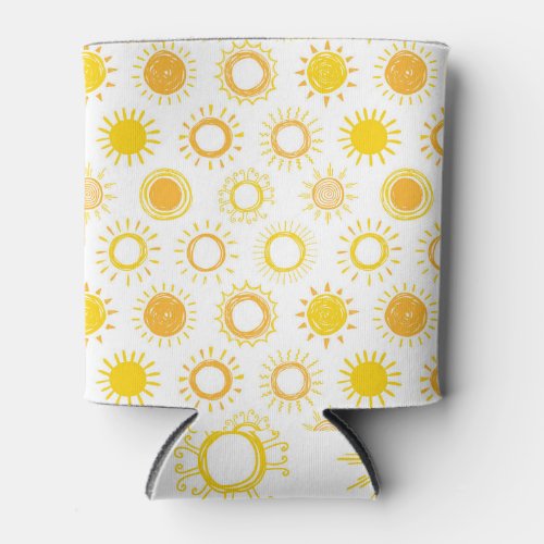 Hand Drawn Doodle Suns Pattern Can Cooler