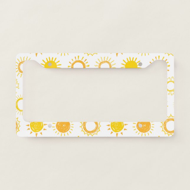 Hand Drawn Doodle Suns Pattern License Plate Frame (Front)