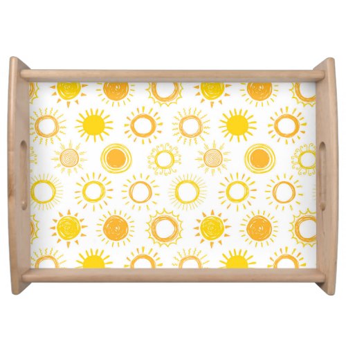 Hand Drawn Doodle Suns Pattern Serving Tray