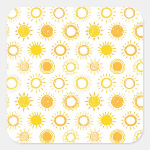 Hand Drawn Doodle Suns Pattern Square Sticker