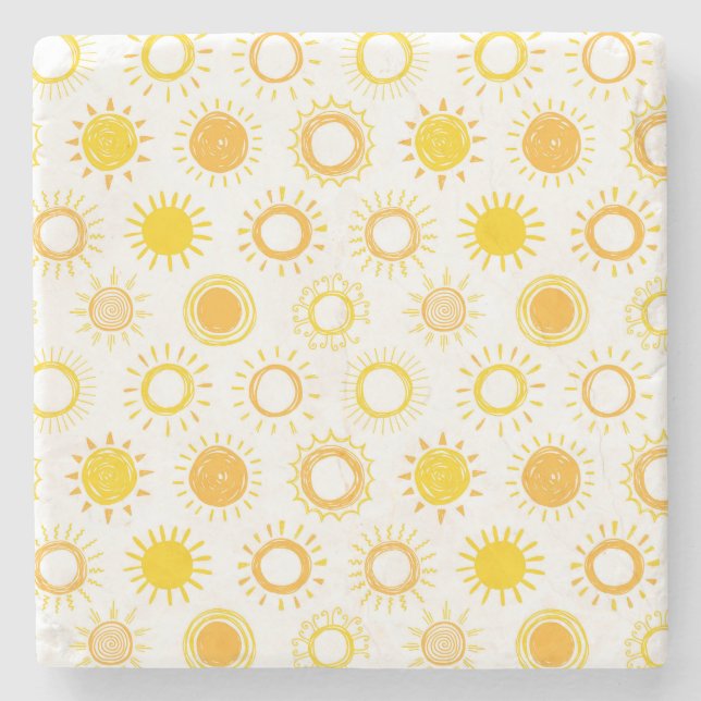 Hand Drawn Doodle Suns Pattern Stone Coaster (Front)
