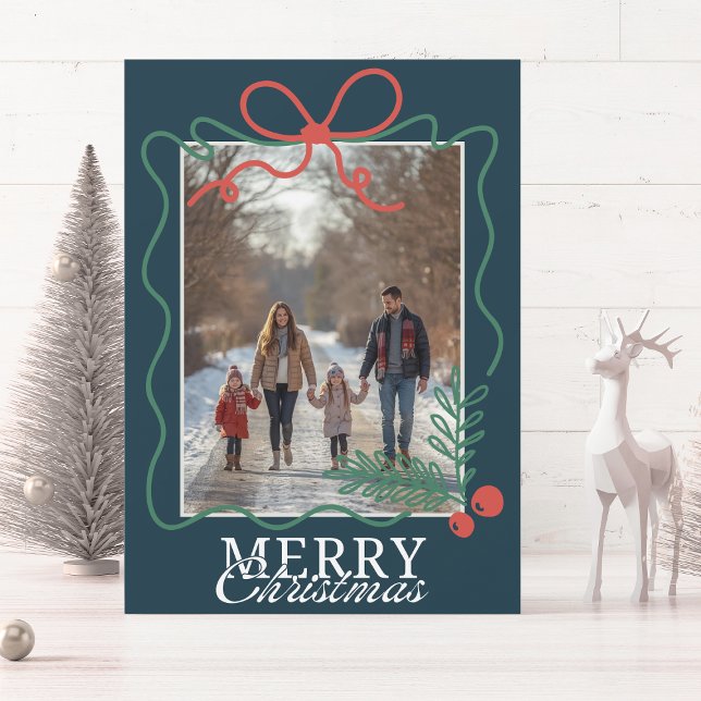 Hand-drawn doodle teal blue Merry Christmas  Holiday Card (Creator Uploaded)