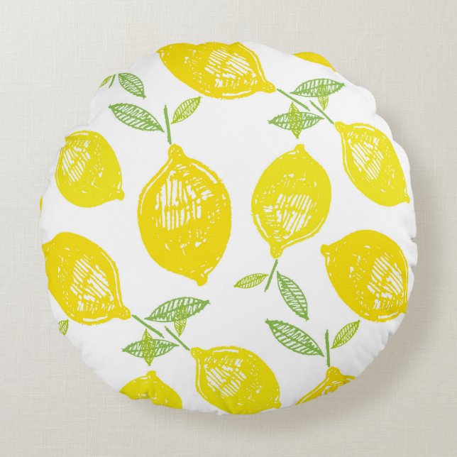 Hand drawn doodle tropical fruit pattern backgroun round pillow (Front)