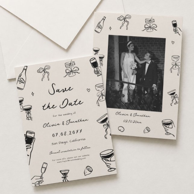 Hand Drawn Doodle Wedding Save the Date Photo Invitation (Creator Uploaded)