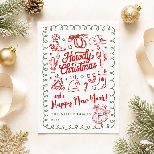 Hand Drawn Doodle Western Howdy Christmas Card