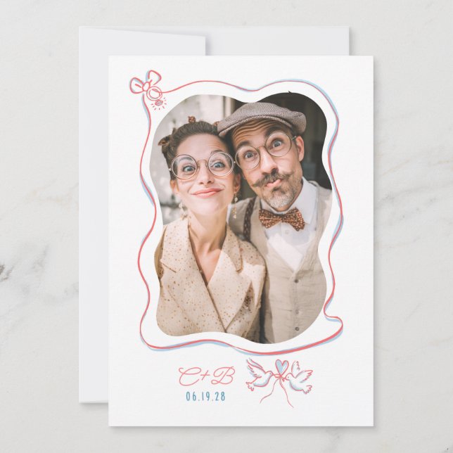 Hand Drawn Doodle Whimsical Engagement Party Photo Invitation (Back)