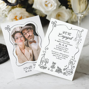 Hand Drawn Doodle Whimsical Engagement Party Photo Invitation