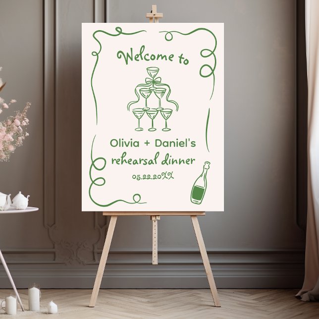 Hand Drawn Doodle Whimsical Green Rehearsal Dinner Foam Board (Creator Uploaded)