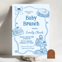Hand Drawn Doodles Blue Baby Brunch Invitation