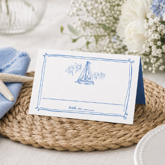 Hand Drawn Doodles Boat Beach Nautical Wedding Place Card