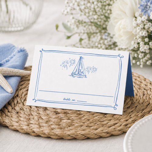 Hand Drawn Doodles Boat Beach Nautical Wedding  Place Card