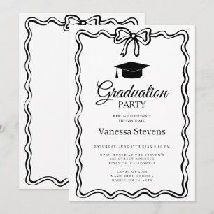 Hand Drawn Doodles Classic Graduation Cap Party Invitation